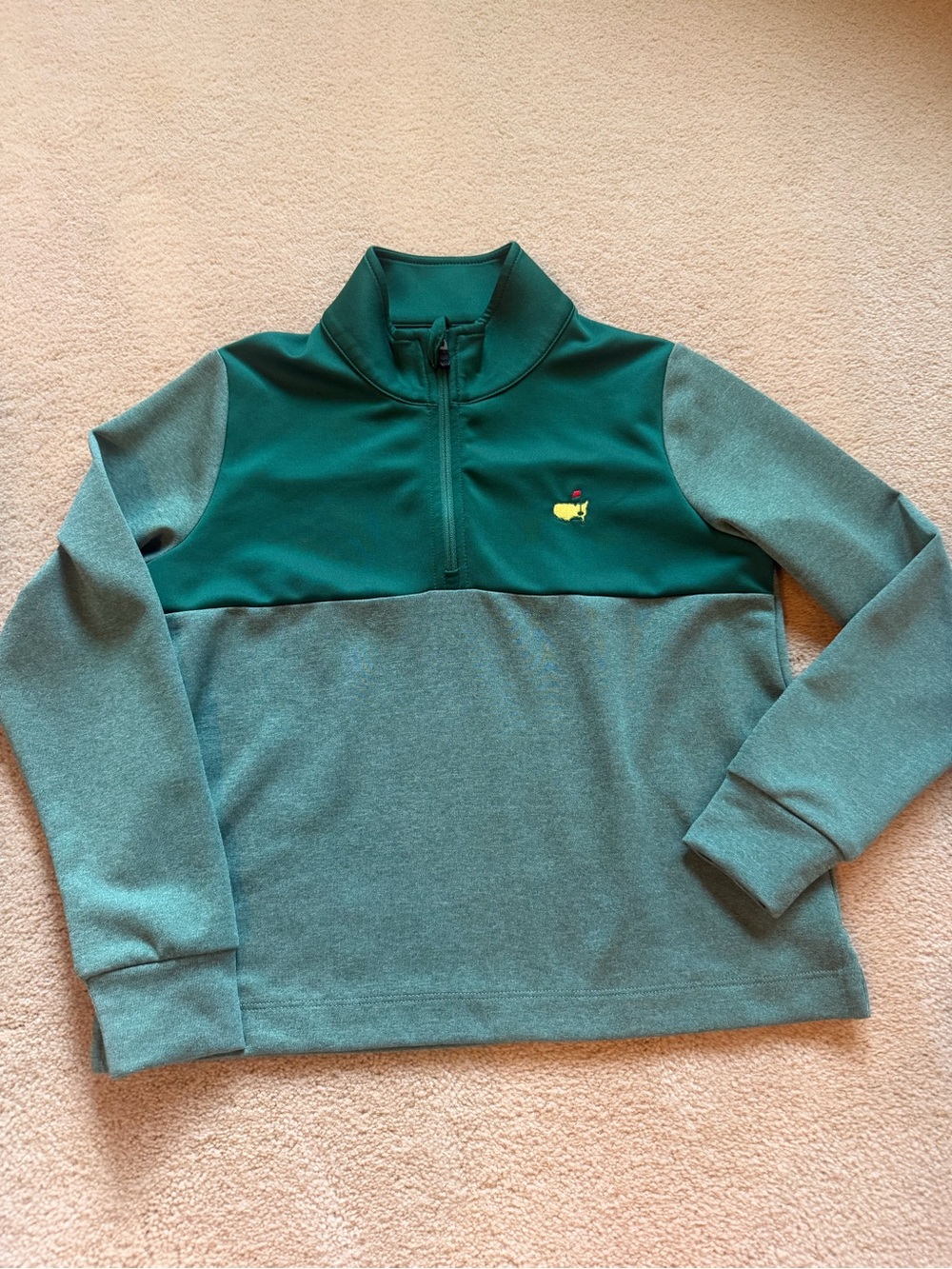 Masters Two-Tone Green Zip-Up Pullover with Yellow Logo